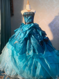 Charming Prom Dress Strapless Pleated Ruffle Ball Gown Evening Dress Birthday Outfits HZ0319