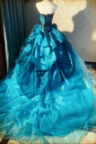 Charming Prom Dress Strapless Pleated Ruffle Ball Gown Evening Dress Birthday Outfits HZ0319