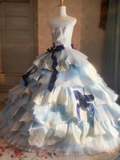 Sweet Prom Dress Strapless Pleated Tiered Ball Gown Evening Dress Birthday Outfits HZ0319