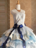 Sweet Prom Dress Strapless Pleated Tiered Ball Gown Evening Dress Birthday Outfits HZ0319