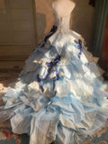 Sweet Prom Dress Strapless Pleated Tiered Ball Gown Evening Dress Birthday Outfits HZ0319