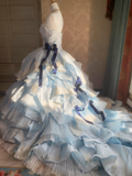 Sweet Prom Dress Strapless Pleated Tiered Ball Gown Evening Dress Birthday Outfits HZ0319