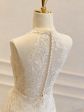 Charming Wedding Dress Crew Neck Lace Pleated Wedding Dress HZ0319