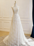 Charming Wedding Dress Crew Neck Lace Pleated Wedding Dress HZ0319