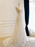 Charming Wedding Dress Crew Neck Lace Pleated Wedding Dress HZ0319