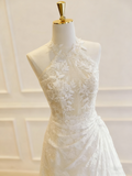 Charming Wedding Dress Crew Neck Lace Pleated Wedding Dress HZ0319