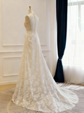 Charming Wedding Dress Crew Neck Lace Pleated Wedding Dress HZ0319
