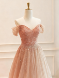 Shiny Prom Dress Sweetheart Pleated Tulle Evening Dress Gala Dress HZ0319