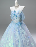 Shiny Prom Dress Off Shoulder Pleated Ruffle Ball Gown Quinceanera Dress Evening Dress HZ0319