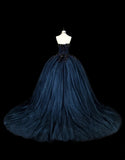 Charming Prom Dress Dark Blue Sweetheart Pleated Ball Gown Evening Dress Sweet 16 Outfits HZ0319