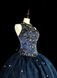 Gorgeous Prom Dress Dark Blue Backless Tulle Ball Gown Evening Dress Birthday Dress HZ0319