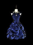 New Arrival Homecoming Dress Dark Blue Crew Neck Pleated Short Prom Dress Back to School Outfits Cocktail Dress HZ0319