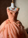 Beauty Prom Dress Square Neck Pleated Flower Ball Gown Evening Dress Sweet 16 Dress HZ0319