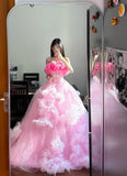 Charming Prom Dress Strapless Tulle Pleated Ball Gown Evening Dress Sweet 16 Dress HZ0319