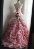 Sweet Prom Dress Light Pink Strapless Pleated Tulle Evening Dress Quinceanera Dress Ball Gown HZ0319