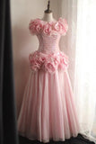 Beauty Prom Dress Crew Neck Pleated Tulle Evening Dress Gala Gown Party Dress HZ0319