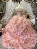 Beauty Prom Dress Strapless Ruffle Tiered Evening Dress Quinceanera Dress Ball Gown HZ0319