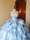 Pretty Prom Dress Strapless Ruffle Tiered Ball Gown Evening Dress Sweet 16 Dress Birthday Party Outfits HZ0319