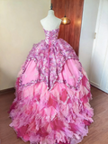 Stunning Prom Dress Strapless Print Pleated Tiered Ball Gown Evening Dress Quinceanera Dress Birthday Party Dress HZ0319