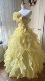 Sweet Prom Dress Light Yellow Strapless Ruffle Ball Gown Evening Dress Quinceanera Dress HZ0319
