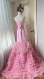 New Design Prom Dress Strapless Pleated Tulle Mermaid Formal Gala Dress Evening Dress HZ0319