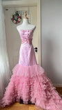 New Design Prom Dress Strapless Pleated Tulle Mermaid Formal Gala Dress Evening Dress HZ0319