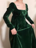 Retro Prom Dress Velvet Square Neck Long Sleeves Gala Gown Formal Dress Evening Dress HZ0319
