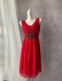 Beauty Short Prom Dress Red Crew Neck Pleated Cocktail Gown Formal Dress HZ0319