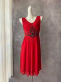 Beauty Short Prom Dress Red Crew Neck Pleated Cocktail Gown Formal Dress HZ0319