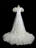 Vintage Wedding Dress Asymmetrical Neck Pleated Ruffle Wedding Dress HZ0319