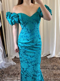 Gorgeous Prom Dress Off Shoulder Pleated Print Mermaid Gala Dress Evening Dress Formal Dress HZ0319