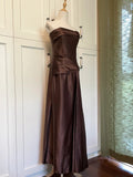 Minimalist Prom Dress Brown Strapless Pleated Gala Dress Evening Dress Formal Dress HZ0319