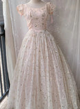 Charming Prom Dress Crew Neck Pleated Print Ball Gown Evening Dress Quinceanera Dress Birthday Party Dress HZ0319