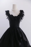 Popular Prom Dress Black Crew Neck Tulle Pleated Evening Dress Birthday Party Dress HZ0319