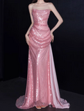 Shiny Prom Dress Strapless Pleated Gala Dress Evening Dress Formal Dress HZ0319