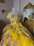 Charming Prom Dress Boat Neck Print Quinceanera Dress Ball Gown Evening Dress HZ0319