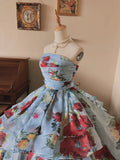 Elegant Prom Dress Strapless Print Tiered Evening Dress Quinceanera Dress Ball Gown HZ0319