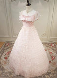 Cute Prom Dress Crew Neck Tiered Evening Dress Quinceanera Dress Ball Gown HZ0319