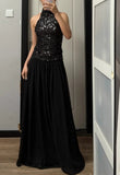 Shiny Prom Dress Black Halter Pleated Gala Dress Evening Dress Cocktail Dress HZ0319