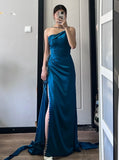 Elegant Prom Dress Dark Blue Asymmetrical Neck Pleated Gala Dress Evening Dress Cocktail Dress HZ0319