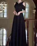 MInimalist Prom Dress Black Crew Neck Gala Dress Evening Dress Formal Dress HZ0319