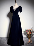 Elegant Prom Dress Dark Blue A Line V-neck Gala Dress Evening Dress Formal Dress HZ0319