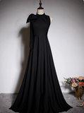 Minimalist Prom Dress Black A Line Crew Neck Pleated Gala Dress Evening Dress Formal Dress HZ0319