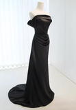 Minimalist Prom Dress Black Off Shoulder Pleated Gala Dress Evening Dress Formal Dress HZ0319