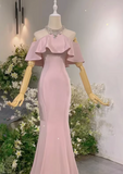 New Arrival Prom Dress Light Pink Crew Neck Mermaid Gala Dress Evening Dress Formal Dress HZ0319