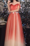 Ombre Prom Dress Crew Neck Pleated Tulle Gala Dress Evening Dress Formal Dress HZ0319