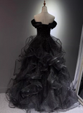 New Arrival Prom Dress Black Off Shoulder Tulle Gala Dress Evening Dress Formal Dress HZ0319