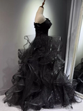 New Arrival Prom Dress Black Off Shoulder Tulle Gala Dress Evening Dress Formal Dress HZ0319