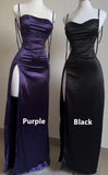 Purple Straps Open Back Ruffles Sheath Satin Long Party Dress HZ0319