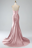 Light Pink Strapless Satin Black Girl Long Party Dress Birthday Outfits HZ0319